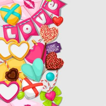 Seamless pattern with hearts, objects, decorations. Background can be used for イラスト素材