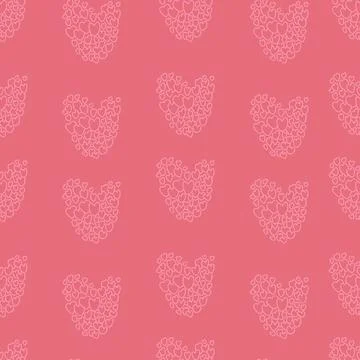Seamless pattern of hearts on pink background. Vector illustration in linea.. Illustrazione stock