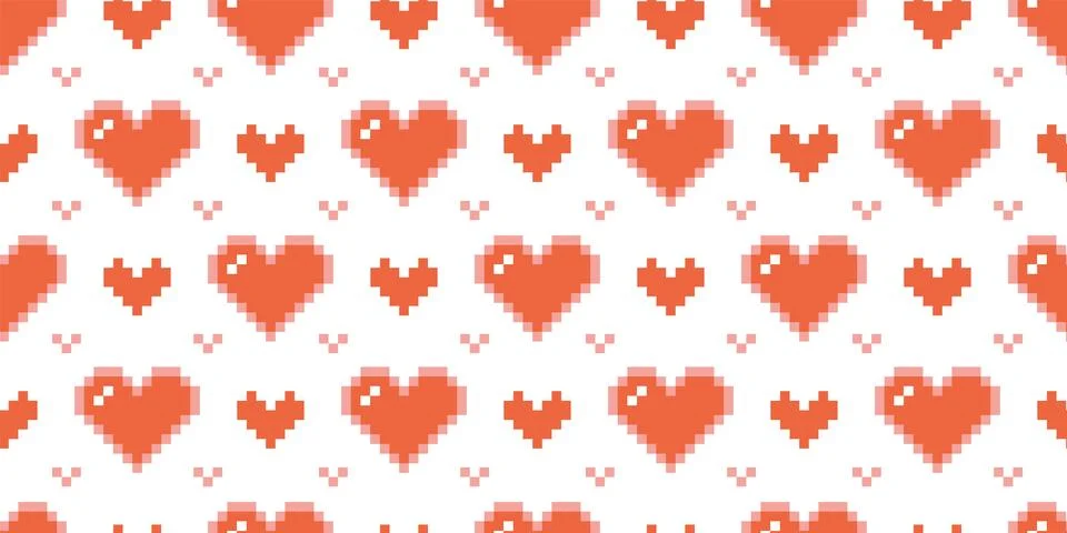 Seamless pattern with hearts, pixel art, digital drawing, retro style. Trendy Stock Illustration