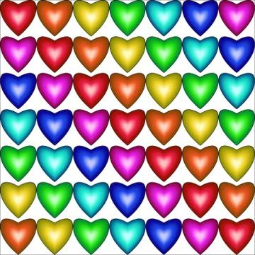 Seamless pattern with hearts in rainbow colors on white background Stock Illustration