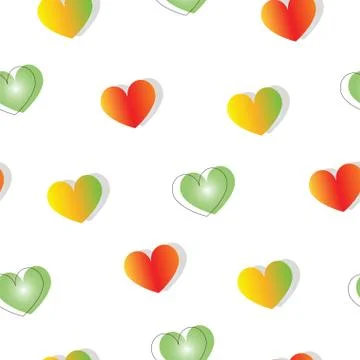 Seamless pattern with hearts in red, yellow and green colors vector Stock Illustration