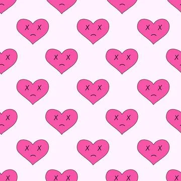 Seamless Pattern with hearts of sadness, dead in emo style. Y2k. Stock Illustration