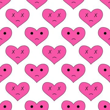 Seamless Pattern with hearts of sadness in emo style. Y2k. Stock Illustration