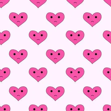 Seamless Pattern with hearts of sadness in emo style. Y2k Anti Valentine Day Stock Illustration