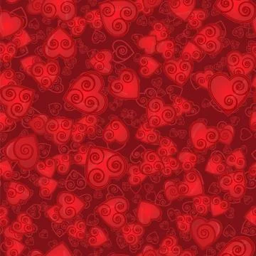 Seamless pattern of hearts, with the spiral inside the contours and shading r Stock Illustration