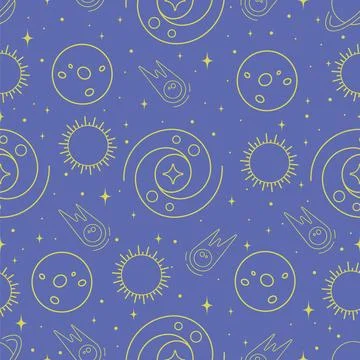 Seamless pattern with heavenly elements, childish illustration. 스톡 일러스트