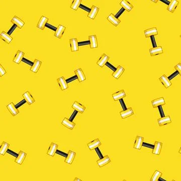Seamless pattern heavy dumbbell cartoon vector color sign Stock Illustration