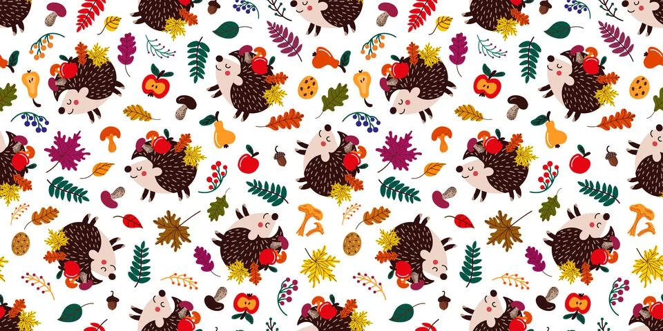 Seamless pattern of hedgehogs Stock Illustration