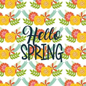 Seamless pattern hello spring floral decoration Illustrazione stock