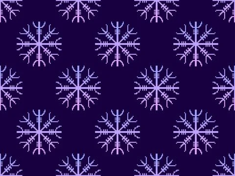 Seamless pattern with Helm of Awe or Helm of Terror in pixel art style. Pix.. Stock Illustration