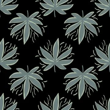 Seamless pattern with hemp leaves in dark tones. Grey marijuana elements on b Stockillustratie