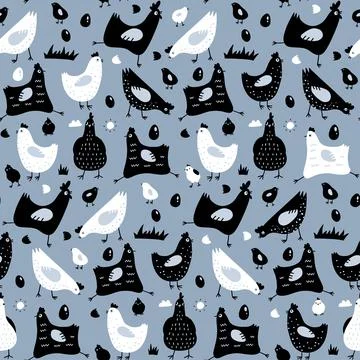 Seamless pattern with hen and chicken simple illustrations, perfect for textile 库存插图
