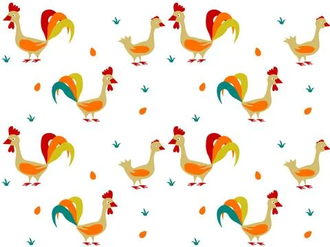 Seamless pattern with hens and roosters Stock Illustration