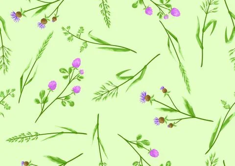 Seamless pattern with herbs and cereal grass. Stock Illustration