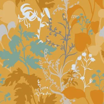 Seamless pattern with herbs and flowers Stock Illustration