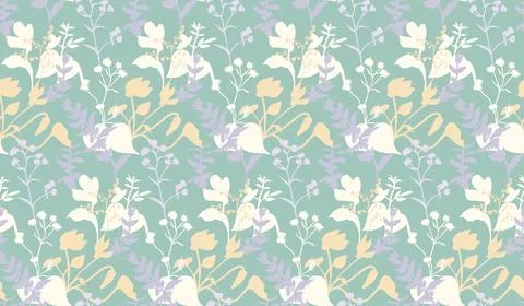 Seamless pattern with herbs and flowers Stock Illustration