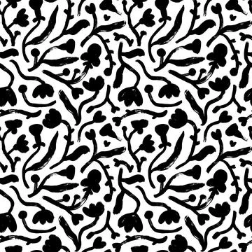Seamless pattern with herbs and simple flowers. Illustrazione stock