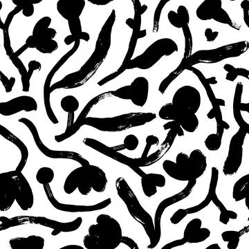 Seamless pattern with herbs and simple flowers. Stock Illustration