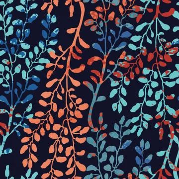 Seamless pattern with herbs, foliage and plants Stock Illustration