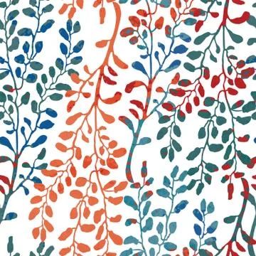 Seamless pattern with herbs, foliage and plants Stock Illustration