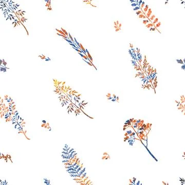 Seamless pattern with herbs, plants and flowers Stock Illustration
