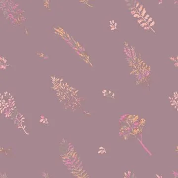 Seamless pattern with herbs, plants and flowers Stock Illustration