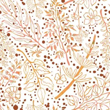 Seamless pattern with herbs, plants and flowers Stock Illustration