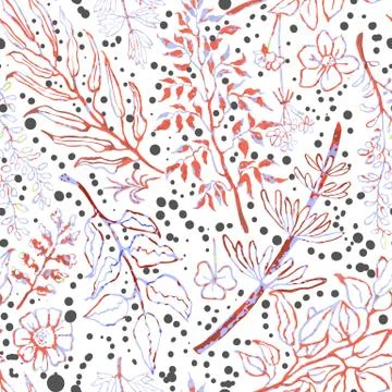 Seamless pattern with herbs, plants and flowers Stock Illustration