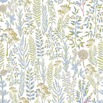 Seamless pattern with herbs, plants and flowers Stock Illustration