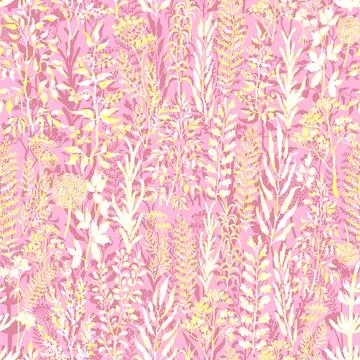 Seamless pattern with herbs, plants and flowers Stock Illustration