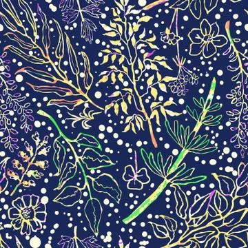 Seamless pattern with herbs, plants Stock Illustration