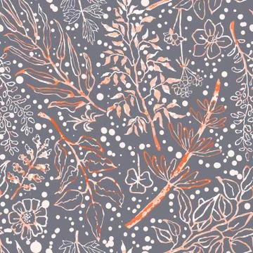 Seamless pattern with herbs, plants Stock Illustration