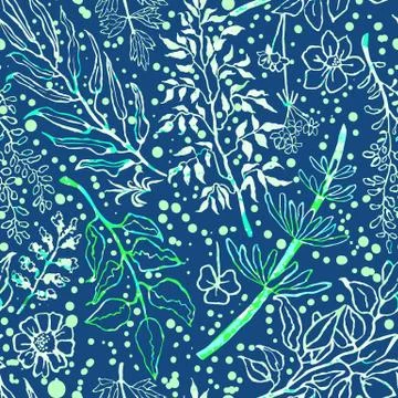 Seamless pattern with herbs, plants Illustrazione stock
