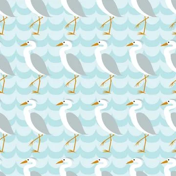 Seamless pattern with heron on blue wave background. Seamless pattern with... Stock Photos