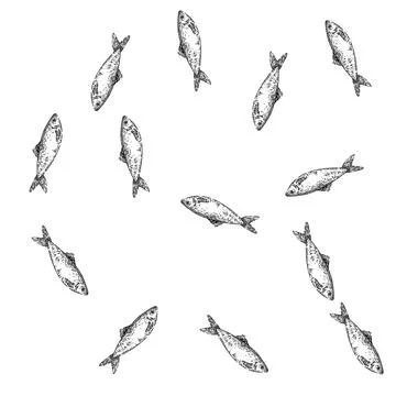Seamless pattern herring fish sketch hand drawn Stock Illustration