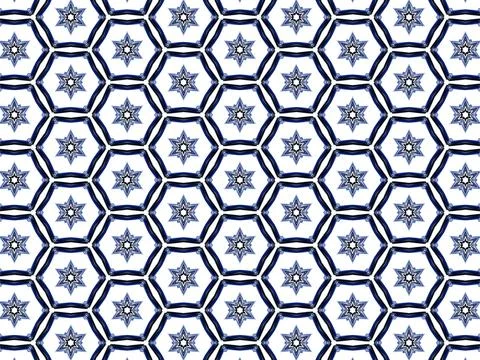 Seamless pattern with hexagon of blue shades on white background Stock Illustration
