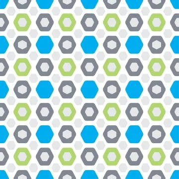 Seamless pattern with hexagon green, blue and gray shapes on the white backgr Stock Illustration