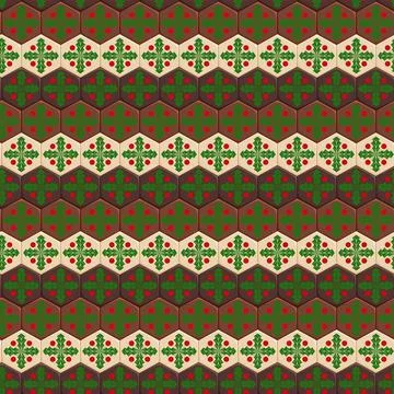 Seamless pattern with hexagonal chocolates and mistletoe. Stock Illustration