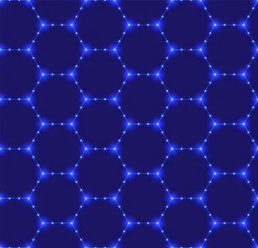 Seamless pattern of the hexagonal neon netting. Luminous particles. Futuristi Stock Illustration