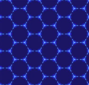 Seamless pattern of the hexagonal neon netting. Luminous particles. Futuristi Illustration