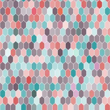 Seamless pattern of hexagons, pink, blue, brown. Vector Stock Illustration