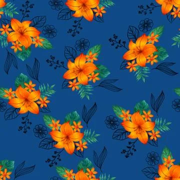 Seamless pattern hibiscus flower hand draw design Stock Illustration