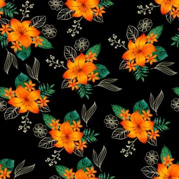 Seamless pattern hibiscus flower hand draw design Stock Illustration