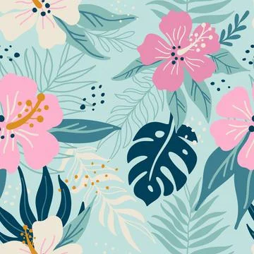 Seamless pattern with hibiscus flowers Illustrazione stock
