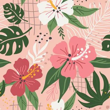 Seamless pattern with hibiscus flowers Stock Illustration