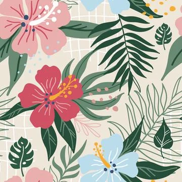 Seamless pattern with hibiscus flowers Stock Illustration
