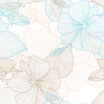 Seamless pattern with  hibiscus flowers, for invitations, cards, scrapbooking Stock Illustration
