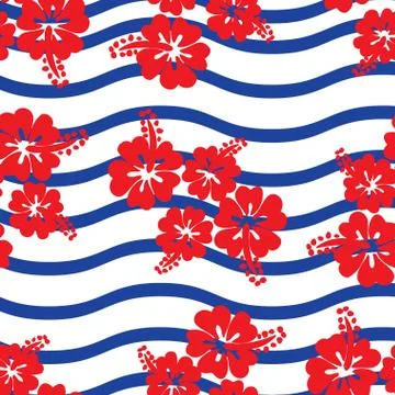 Seamless pattern  Hibiscus flowers. Vector 스톡 일러스트