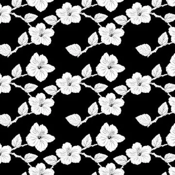 Seamless pattern with hibiscus flowers. Vector illustration Stock Illustration