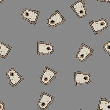 Seamless pattern hidden wooden door fairy tale house cartoon vector Illustrazione stock